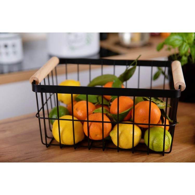 Koszyk metalowy czarny z drewnem 29x20,3cm SCANDI